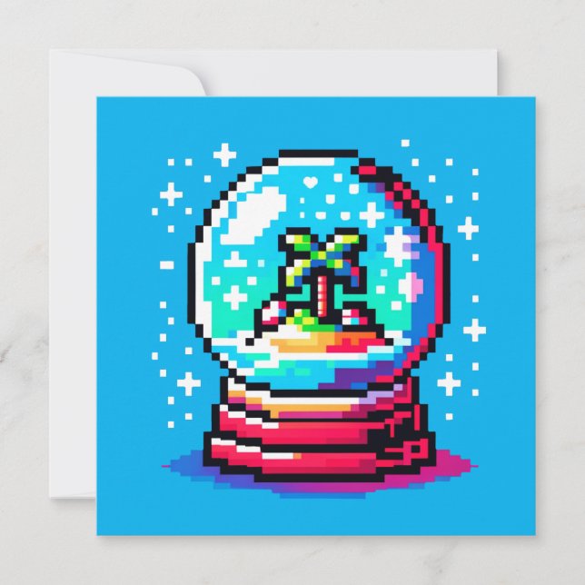 Tropischer Schneeglobe Einzigartiger Pixel Art Bea Einladung (Vorderseite)