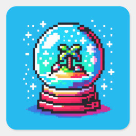 Tropischer Schneeglobe Einzigartiger Pixel Art Bea Quadratischer Aufkleber
