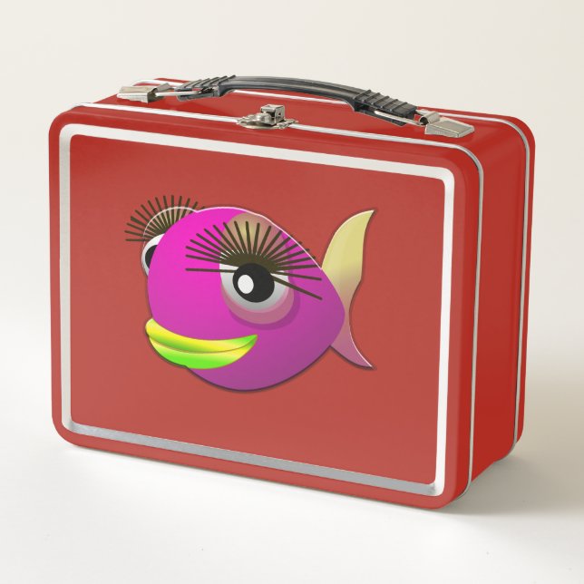 Tropischer, schöner Fisch aus Rosa Metall Lunch Box (Vorderseite)