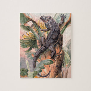 Tropischer Schwarzer Leguan, Vintage-wildes Reptil Puzzle