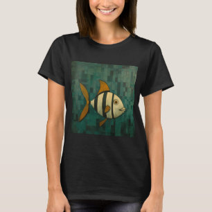 Tropischer schwarzer und gelb gestreifter Fisch T-Shirt