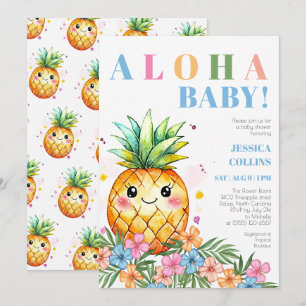 Tropischer Sommer Ananas Blau Aloha Baby Shower Einladung