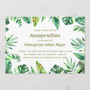Tropischer Sommer   Aquarell-Blätter Annaprashan Einladung