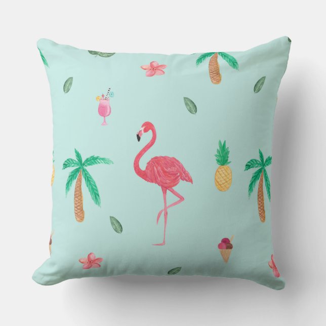 Tropischer Sommer-Flamingo-blaue Kissen (Vorderseite)