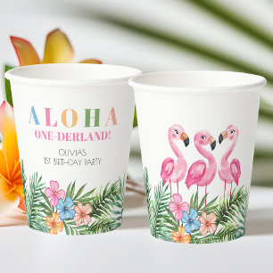 Tropischer Sommer Flamingo Kinder erster 1. Geburt Pappbecher
