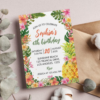 Tropischer Sommer Flora Erster Geburtstag Einladun Einladung