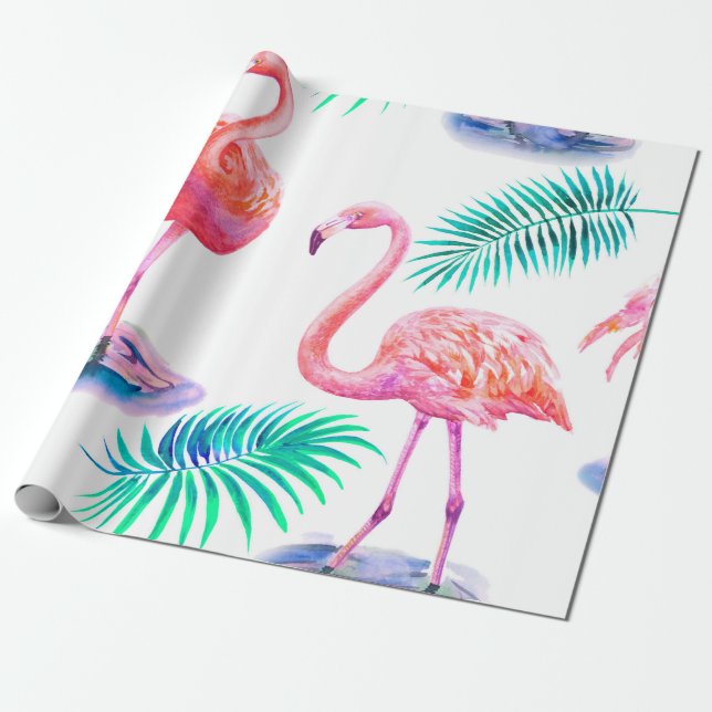 Tropischer Sommer mit Flamingos-Blätter und Exo Geschenkpapier (Ungerollt)