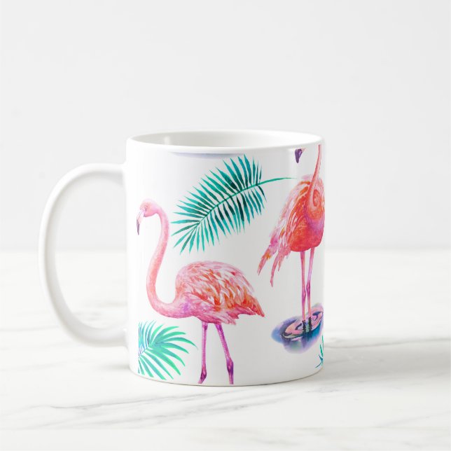Tropischer Sommer mit Flamingos-Blätter und Exo Kaffeetasse (Links)