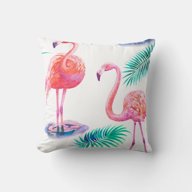 Tropischer Sommer mit Flamingos-Blätter und Exo Kissen (Vorderseite)