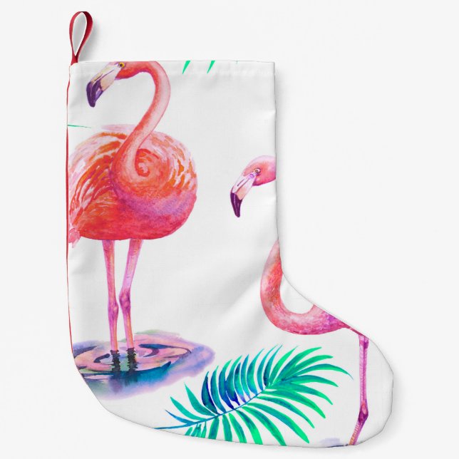 Tropischer Sommer mit Flamingos-Blätter und Exo Kleiner Weihnachtsstrumpf (Vorderseite)