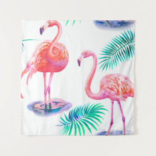 Tropischer Sommer mit Flamingos-Blätter und Exo Wandteppich