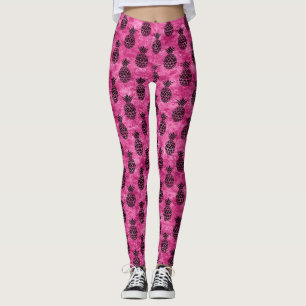 Tropischer Sommer mit rosa und schwarzen Ananas Leggings