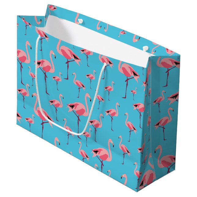 Tropischer Sommer Pink Flamingo Muster Große Geschenktüte (Vorderseite Schrägansicht)