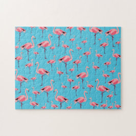 Tropischer Sommer Pink Flamingo Muster Puzzle