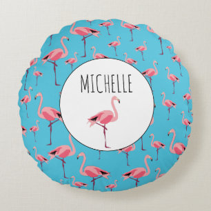 Tropischer Sommer Pink Flamingo Muster Rundes Kissen