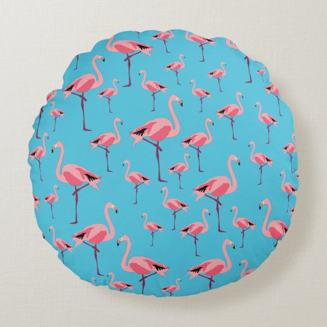 Tropischer Sommer Pink Flamingo Muster Rundes Kissen (Vorderseite)