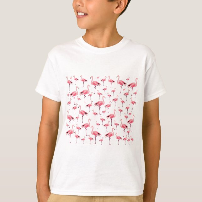 Tropischer Sommer Pink Flamingo Muster T-Shirt (Vorderseite)