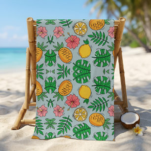 Tropischer Sommer Retro Blau Zitrus Limone Ananas Strandtuch