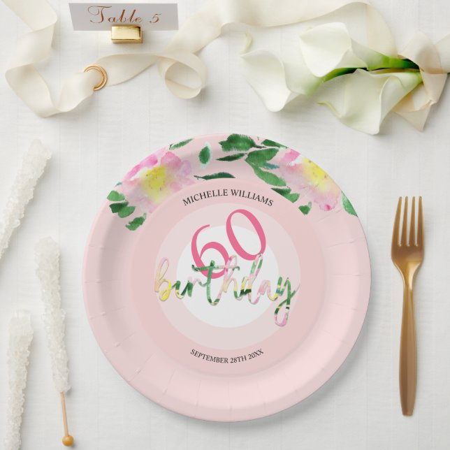 Tropischer Sommer Rosa Flora Wasserfarbe Pappteller (Hochzeit)