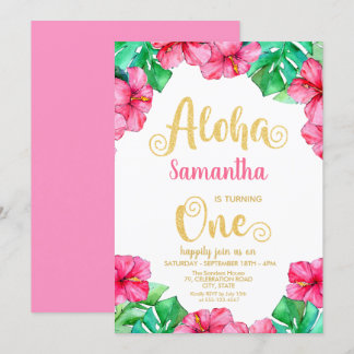 Tropischer Sommer Rosa Hibiskus 1. Geburtstag Einladung