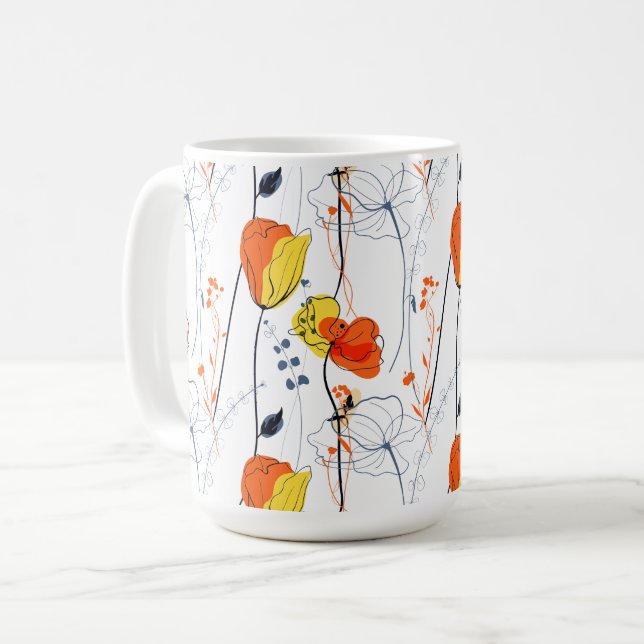 Tropischer Sommer | Schöne gelbe Blumen Design Kaffeetasse (Vorderseite Links)