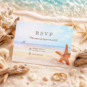 Tropischer Sommer Seestern Strandhochzeit RSVP Karte