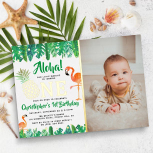 Tropischer Sommer Strand Luau Jungen 1. Geburtstag Folieneinladung