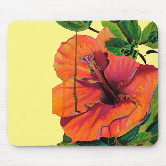 Tropischer Sommerorange-Hibiskus Mousepad (Vorne)