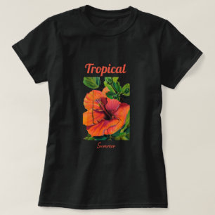 Tropischer Sommerorange-Hibiskus T-Shirt