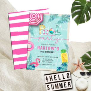 Tropischer Sommerspass Girl's Pool Party Geburtsta Einladung
