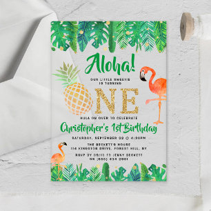 Tropischer Sommerstrand Luau Jungen 1. Geburtstag Acryleinladungen