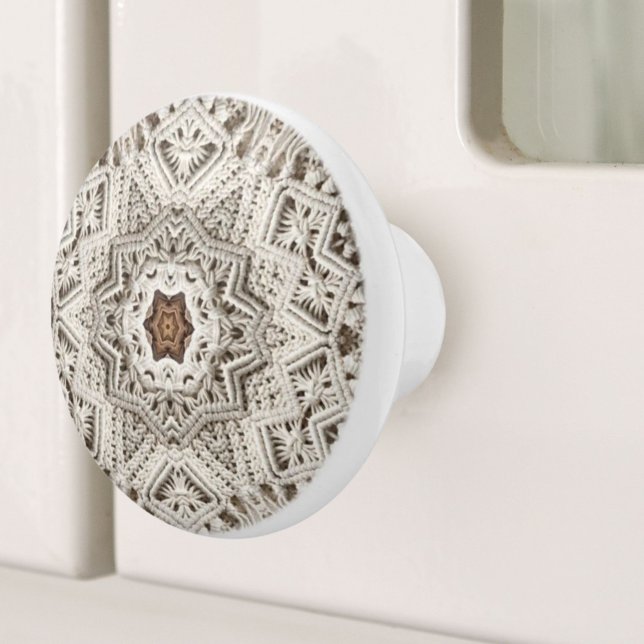 Tropischer Sommerstrand mit schicker Stammesmakram Keramikknauf (Summer tropical beach boho chic tribal macrame ceramic knob)