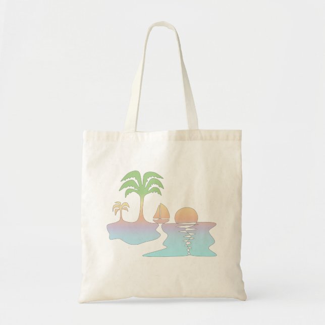 Tropischer Sonnenaufgang mit Sailboat Tote Bag Tragetasche (Vorne)