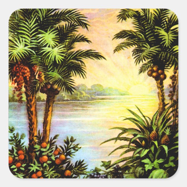Tropischer Sonnenaufgang Quadratischer Aufkleber (Vorderseite)