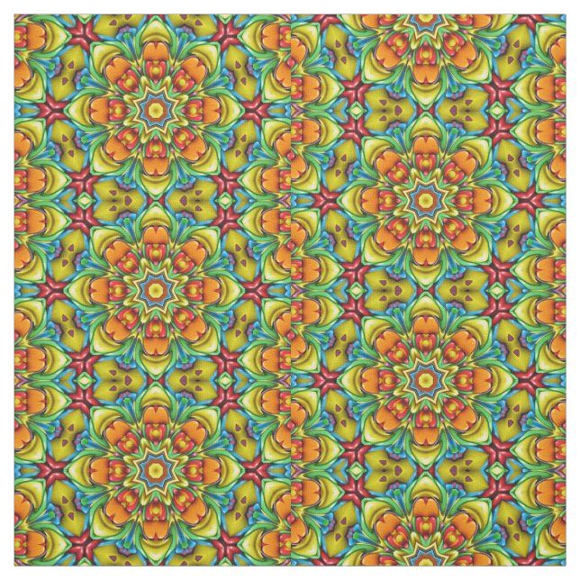 Tropischer Sonnenbrand Vintages Fraktal Kaleidosko Stoff (Muster)