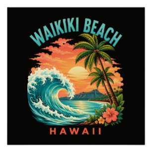 Tropischer Sonnenuntergang am Waikiki-Strand Hawai Poster
