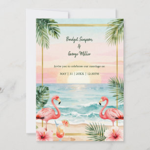 Tropischer Sonnenuntergang floraler Strand mit Fla Einladung