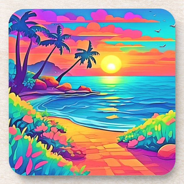 Tropischer Sonnenuntergang Getränkeuntersetzer (Vorderseite)