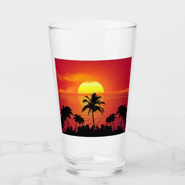 Tropischer Sonnenuntergang Glas (Vorderseite)