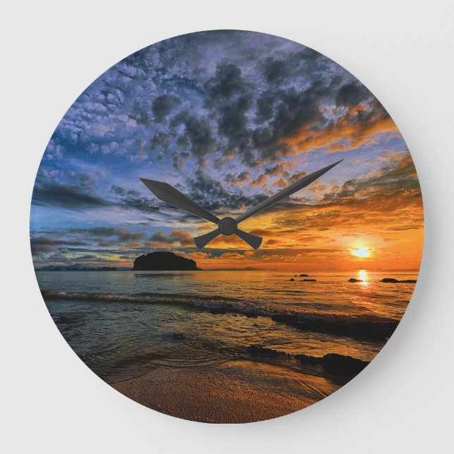 Tropischer Sonnenuntergang Große Wanduhr (Vorderseite)