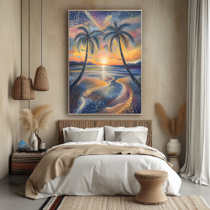 Tropischer Sonnenuntergang im Pointillistischen St Poster