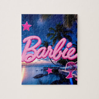 Tropischer Sonnenuntergang im rosa Neonlicht, glam Puzzle