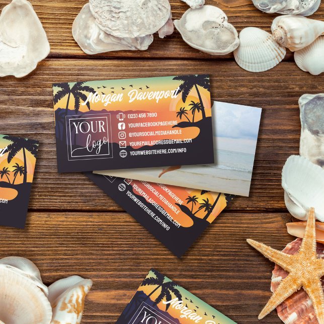 Tropischer Sonnenuntergang mit Ihrem Logo und Foto Visitenkarte (Von Creator hochgeladen)