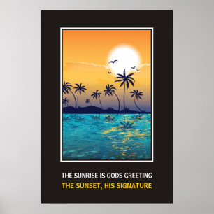 Tropischer Sonnenuntergang mit motivierend Anführu Poster