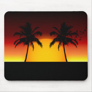 Tropischer Sonnenuntergang mit Palmen Mousepad
