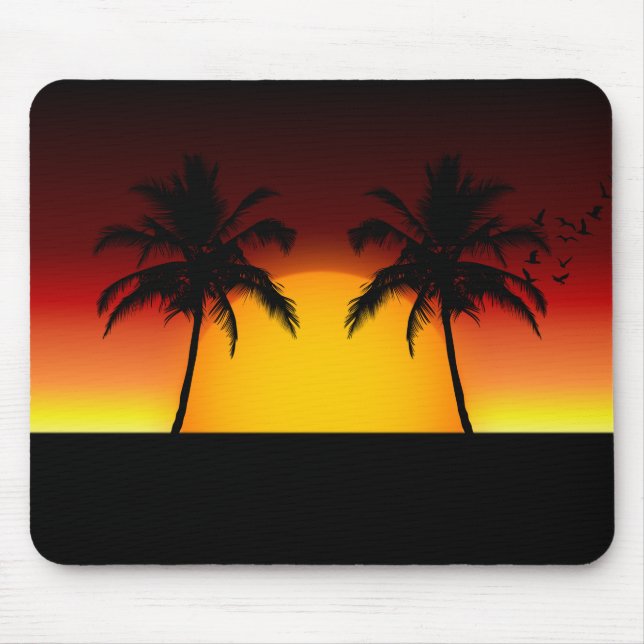 Tropischer Sonnenuntergang mit Palmen Mousepad (Vorne)