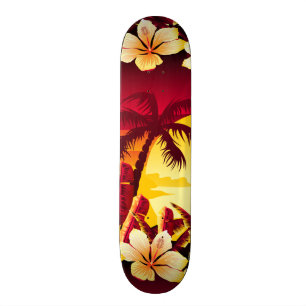 Tropischer Sonnenuntergang mit Palmen Skateboard