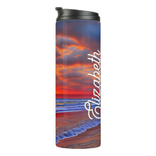 Tropischer Sonnenuntergang mit Personalisiertem Na Thermosbecher