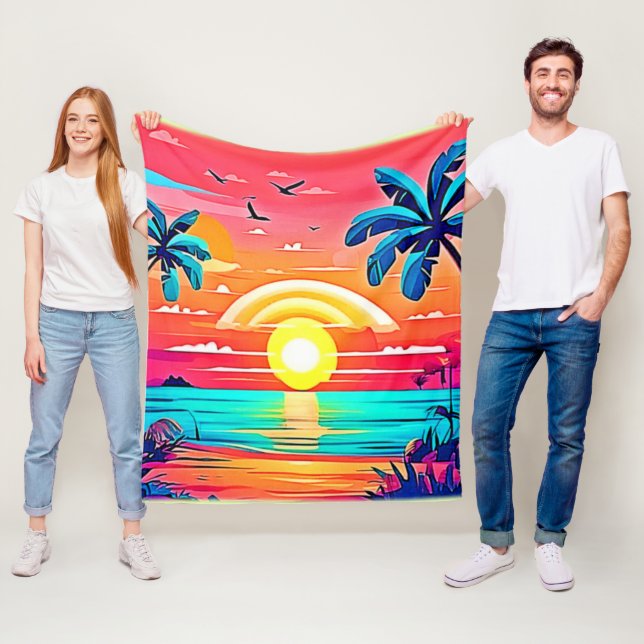 Tropischer Sonnenuntergang mit Regenbogen Fleecedecke (Beispiel)