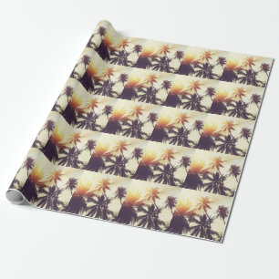 Tropischer Sonnenuntergang: Palme Silhouette Vinta Geschenkpapier